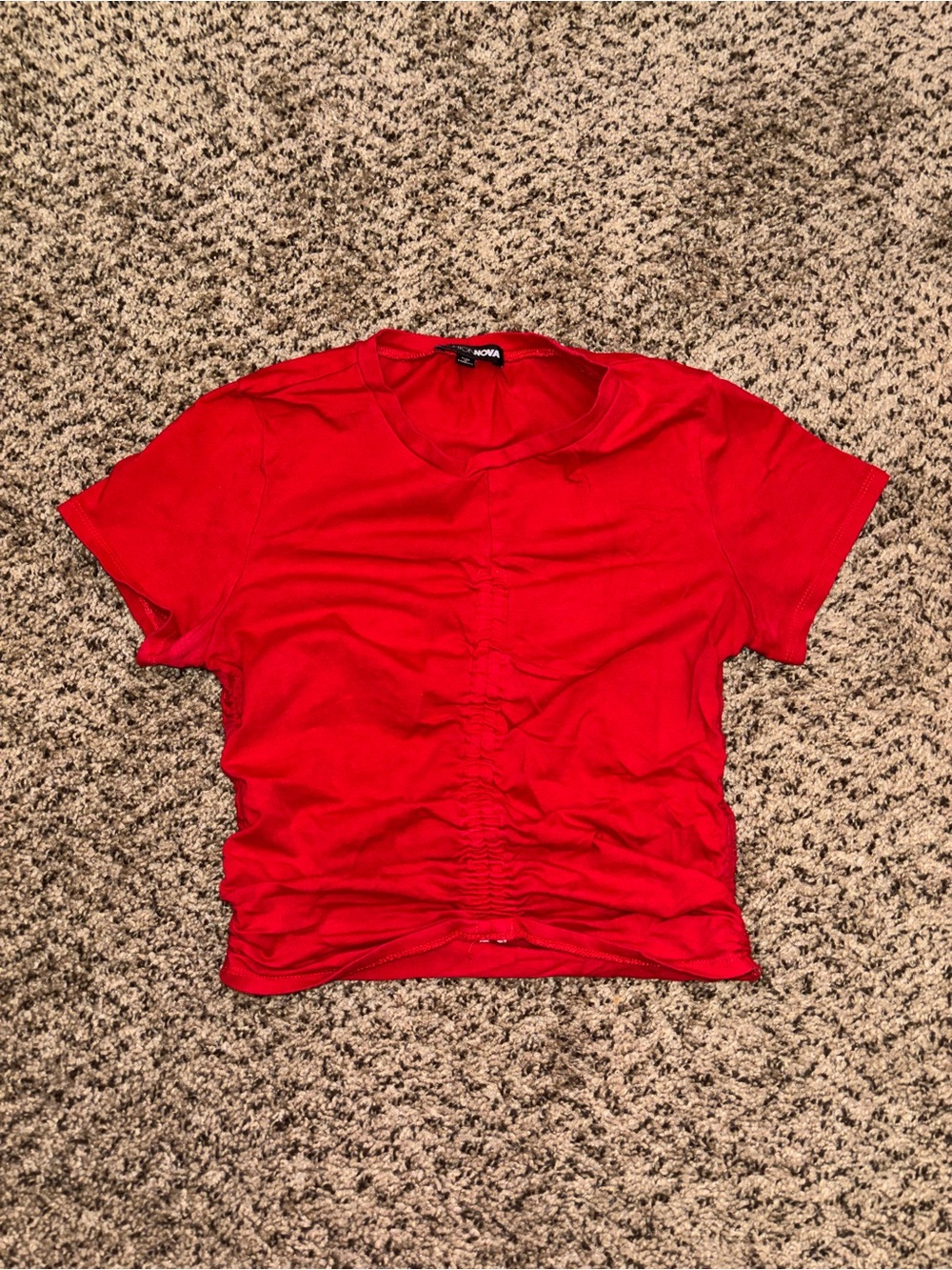 Fashion Nova Red Ruched Short Sleeve Crop Top